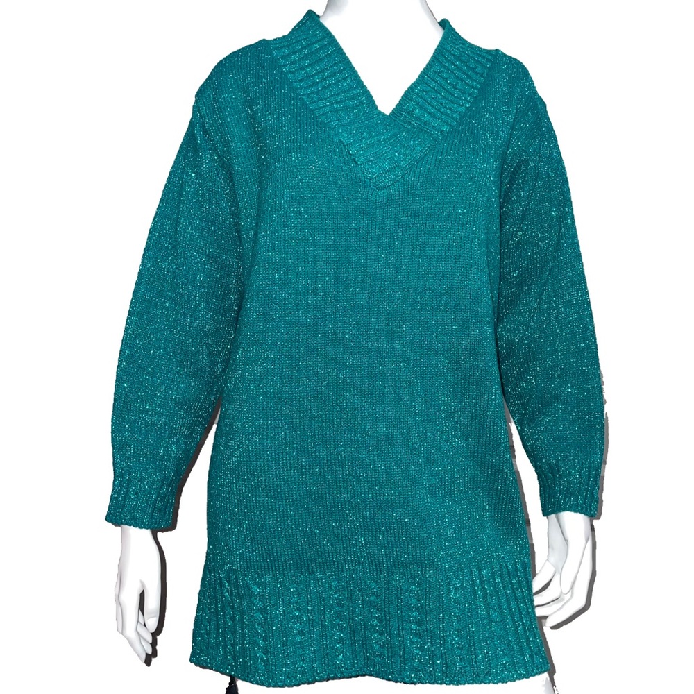 Vintage DVF Diane Von Furstenberg Metallic Knit‎ Tunic Sweater Holiday Cozy